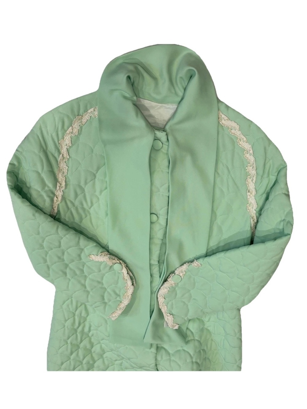 Christian Dior x Lord & Taylor Mint Green Robe with Lace Trim Covered Buttons XS